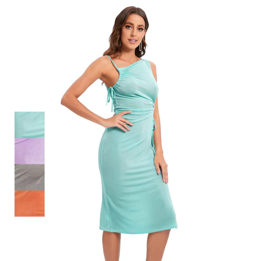 Orange Sexy Halter Backless Knitted Tank Dress for Women — feature 8