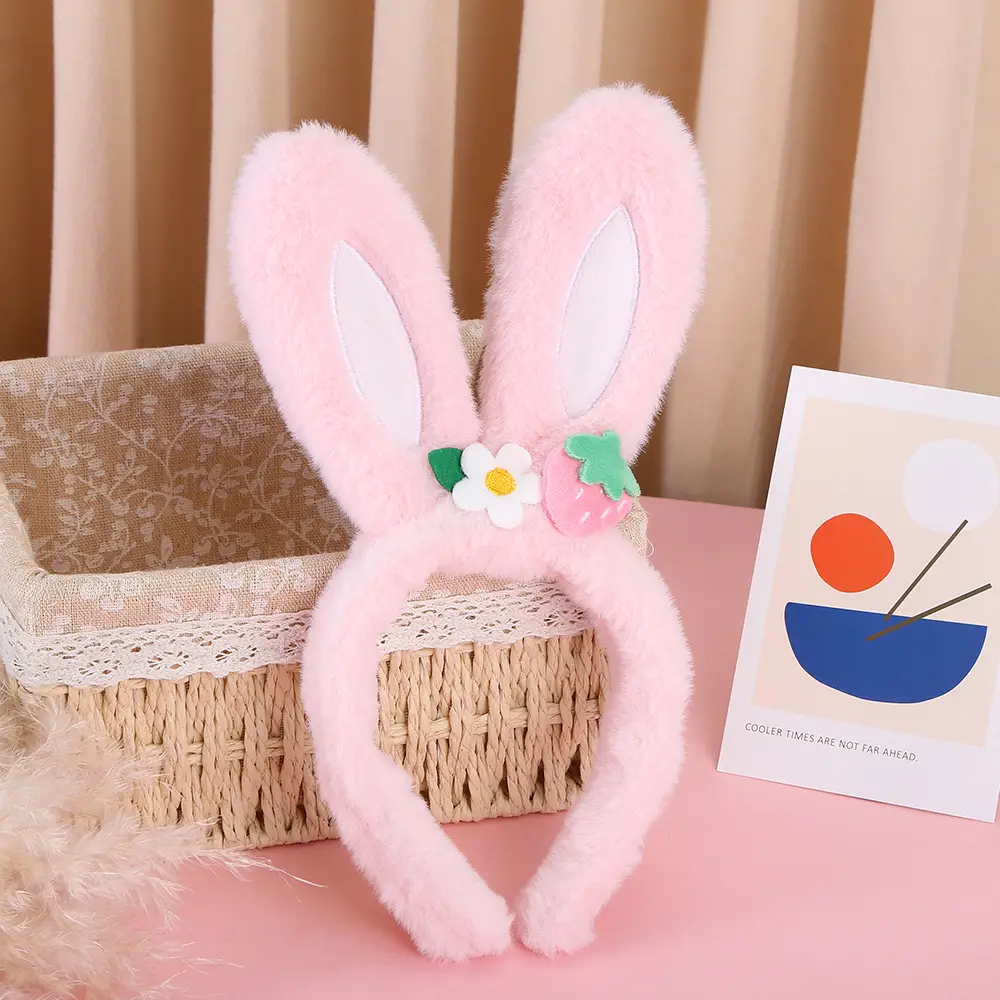 Pink Plush Rabbit Ear Hair Band for Girls - Image 15