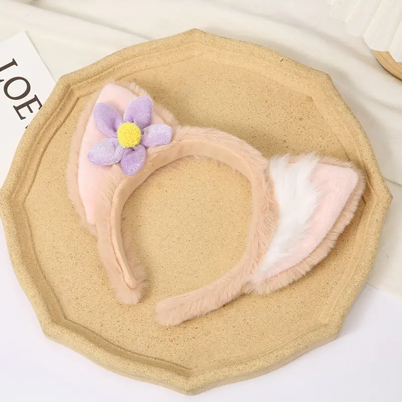 Pink Plush Rabbit Ear Hair Band for Girls - Image 2