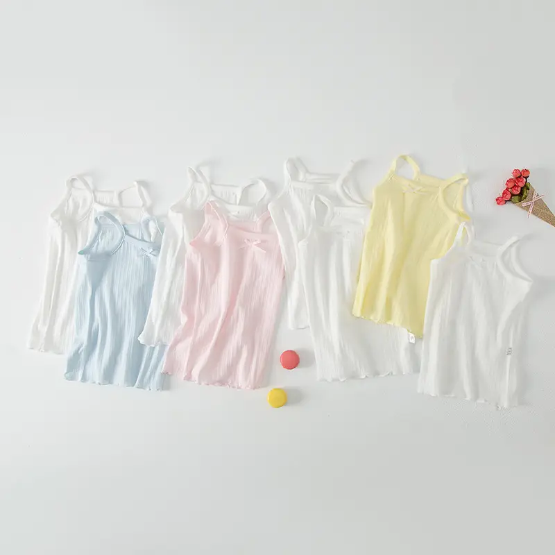 White Cotton Camisole with Lace Trim for Girls