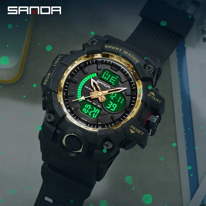 Sanda Multi-Functional Men's Digital Watch Green Black - Image 103