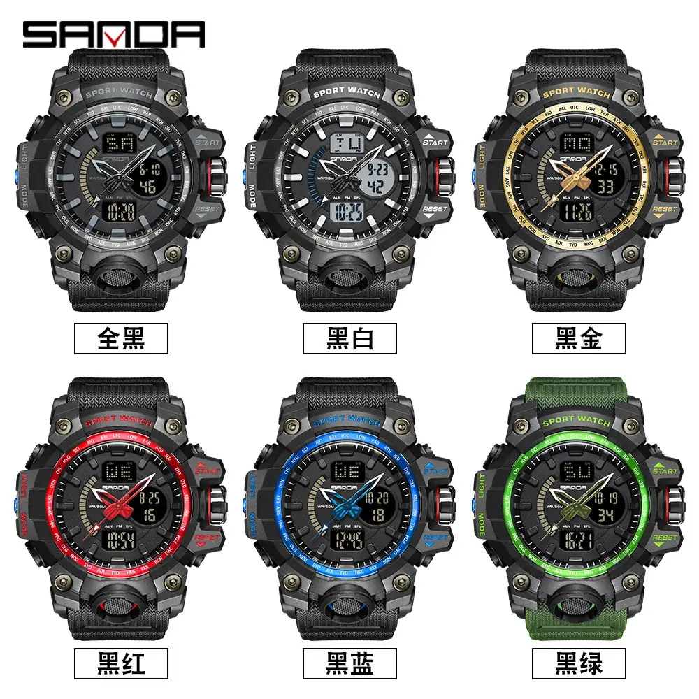 Sanda Multi-Functional Men's Digital Watch Green Black - Image 105