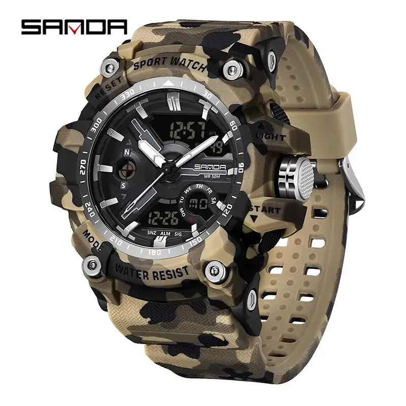 Sanda Multi-Functional Men's Digital Watch Green Black - Image 84