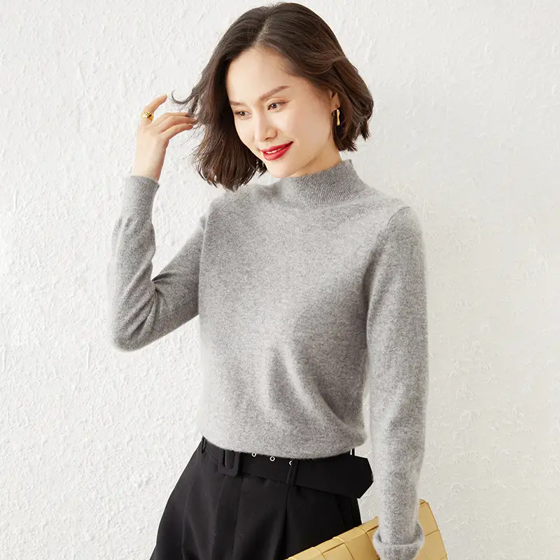 Women Green Half Turtleneck Knitwear Short Pullover - Image 10
