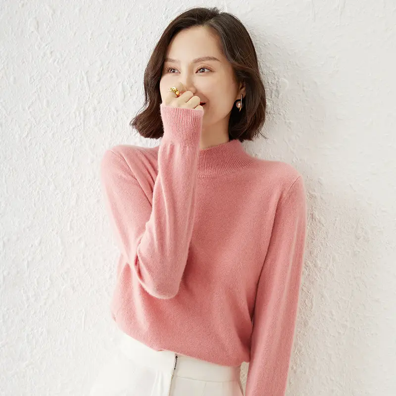 Women Green Half Turtleneck Knitwear Short Pullover - Image 8