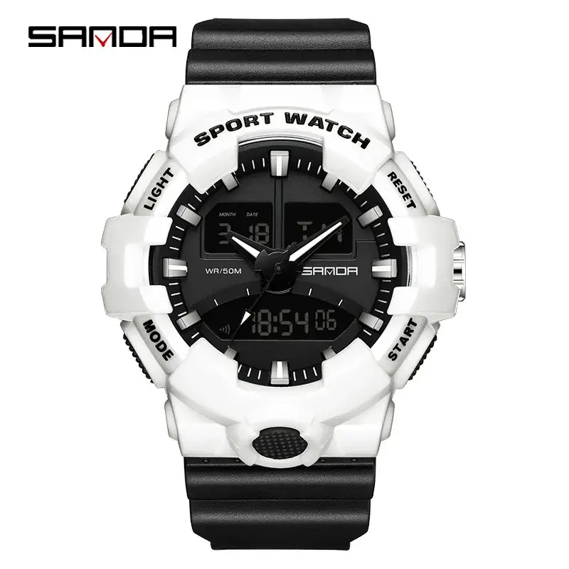Sanda Multi-Function LED Watch for Men Women Black White Gold - Image 2