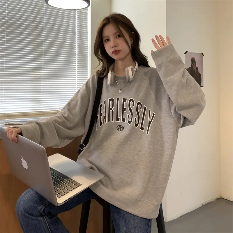 Women Long Sleeve Letter Printed Sweater Black — feature 12