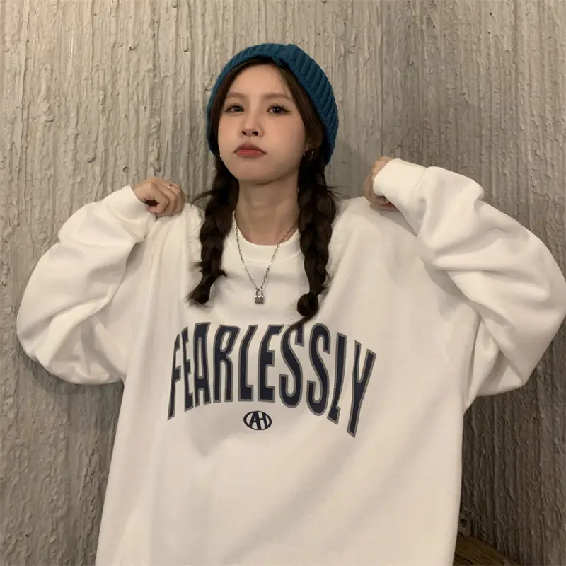 Women Long Sleeve Letter Printed Sweater Black — feature 15