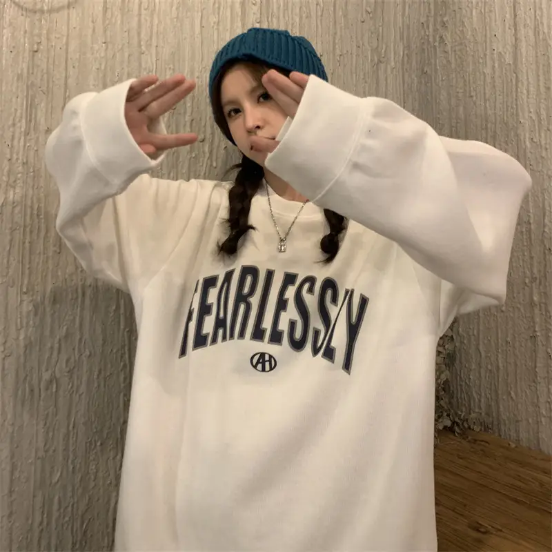 Women Long Sleeve Letter Printed Sweater Black — feature 16