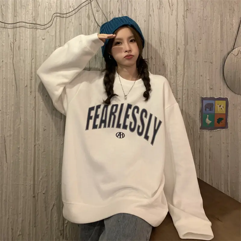 Women Long Sleeve Letter Printed Sweater Black — feature 20