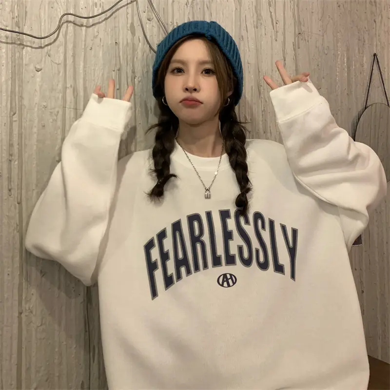 Women Long Sleeve Letter Printed Sweater Black — feature 21