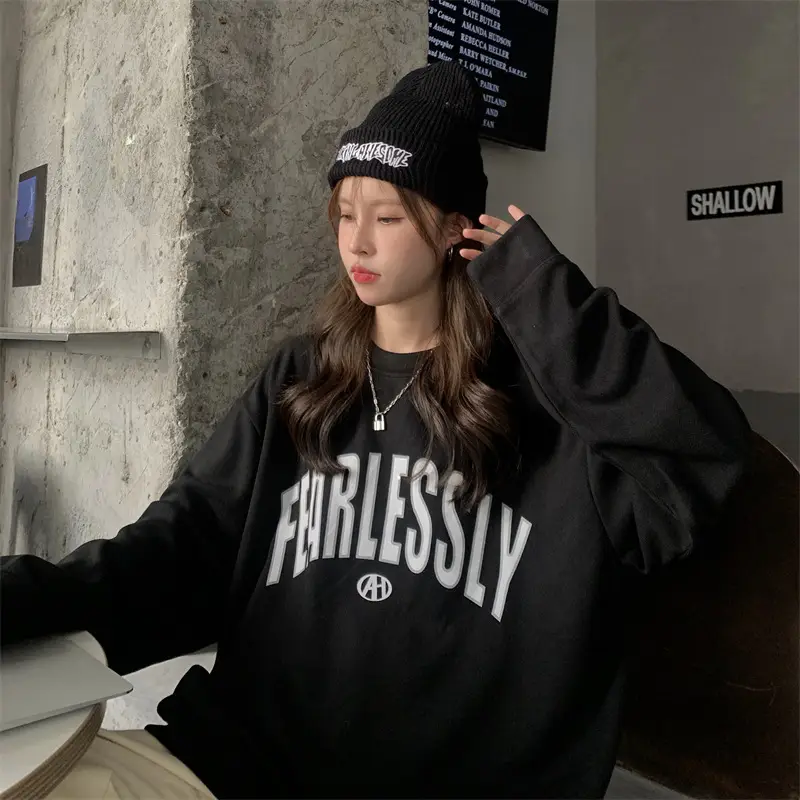 Women Long Sleeve Letter Printed Sweater Black — feature 30