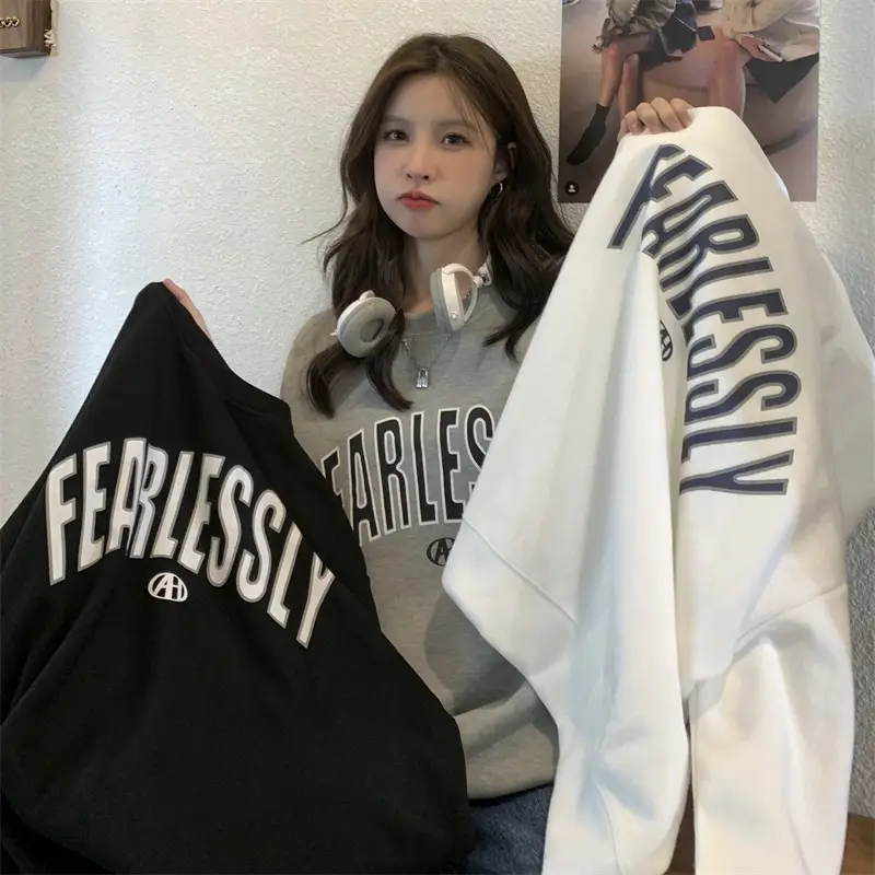 Women Long Sleeve Letter Printed Sweater Black — feature 5