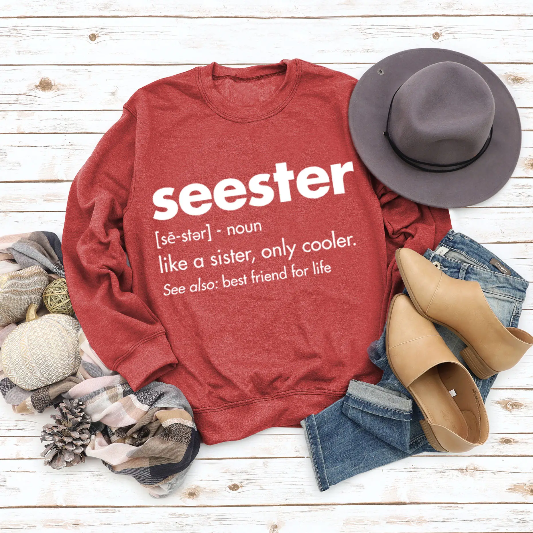Women's Blue Seester Printed Sweatshirt Long Sleeve - Image 10