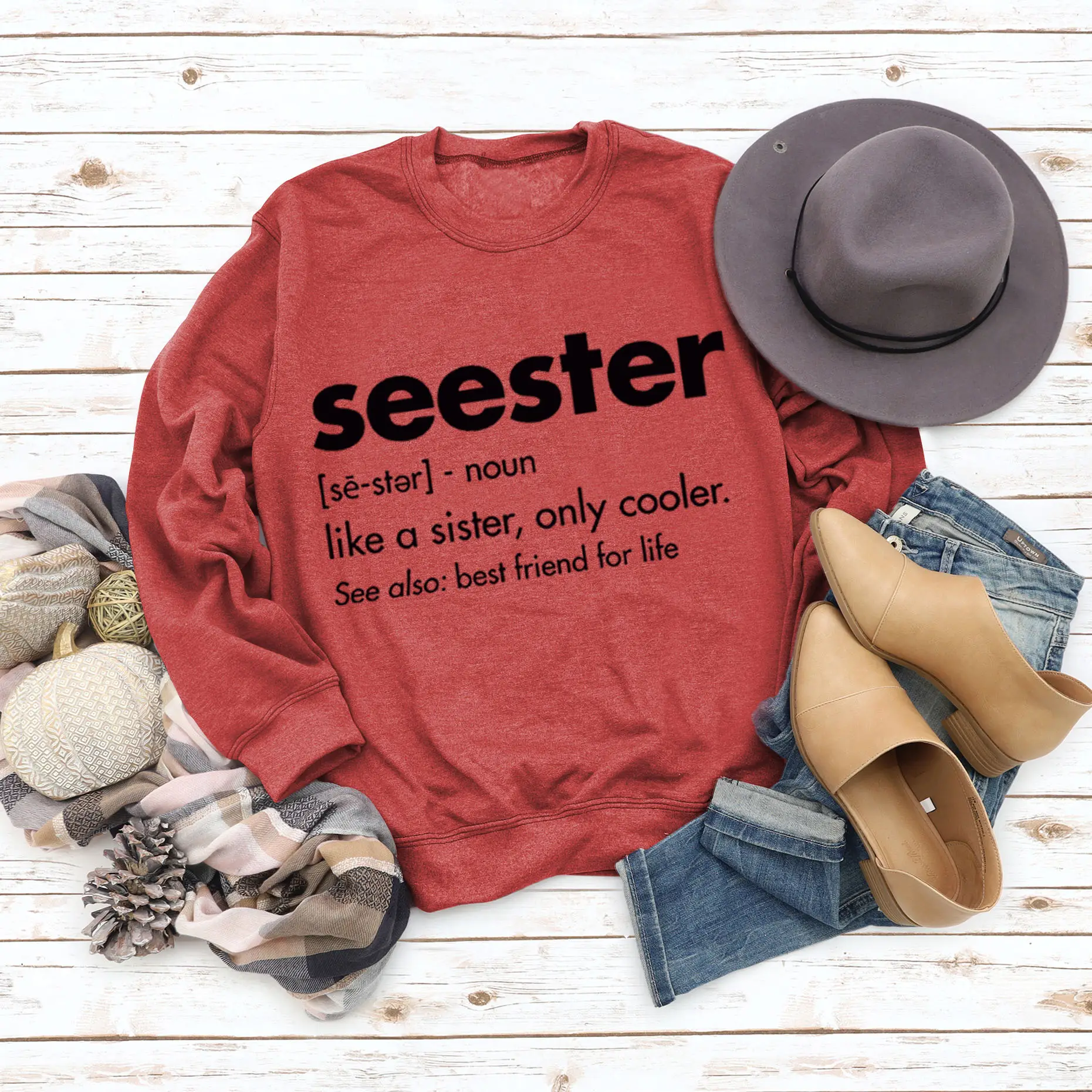 Women's Blue Seester Printed Sweatshirt Long Sleeve - Image 11