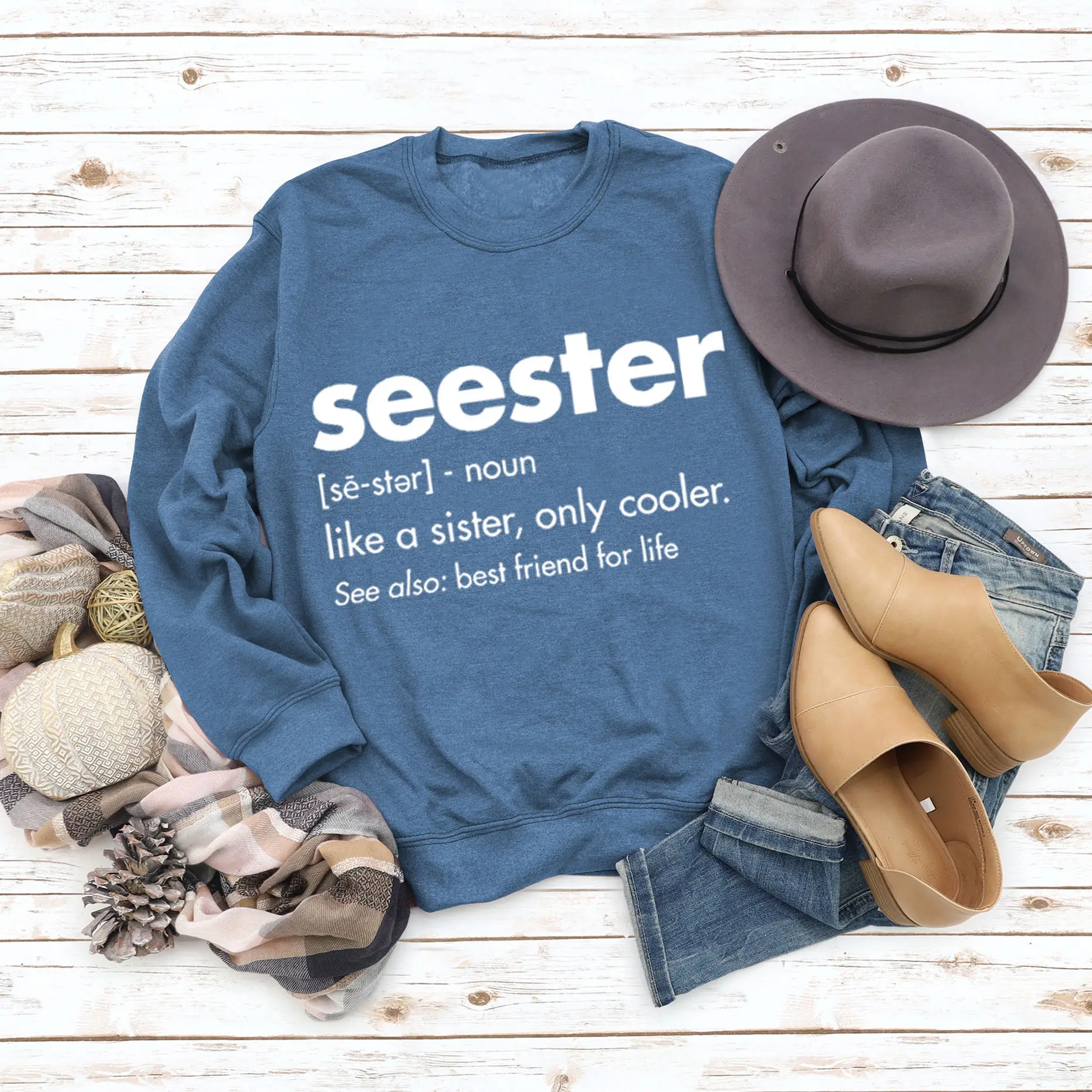 Women's Blue Seester Printed Sweatshirt Long Sleeve - Image 12