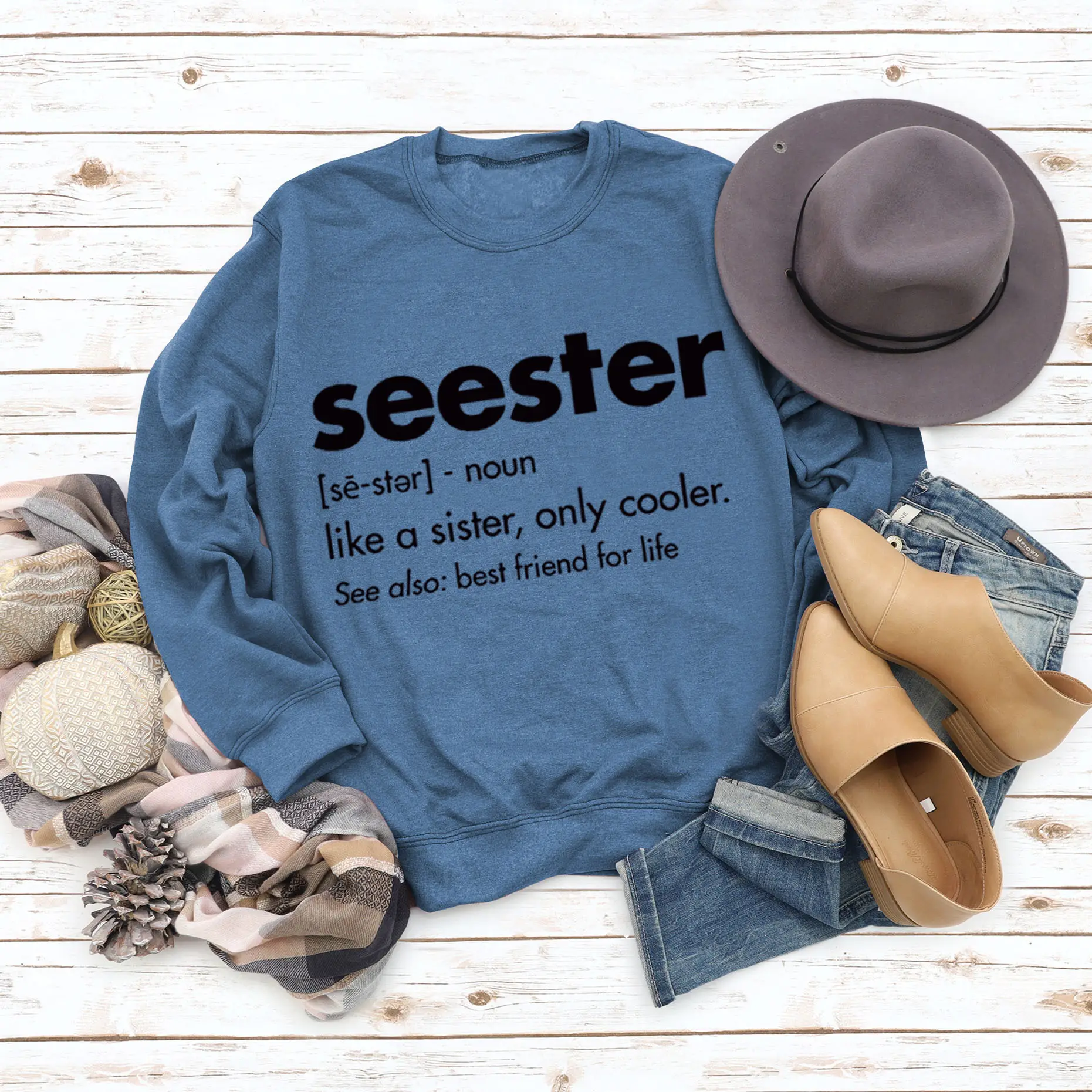 Women's Blue Seester Printed Sweatshirt Long Sleeve - Image 13