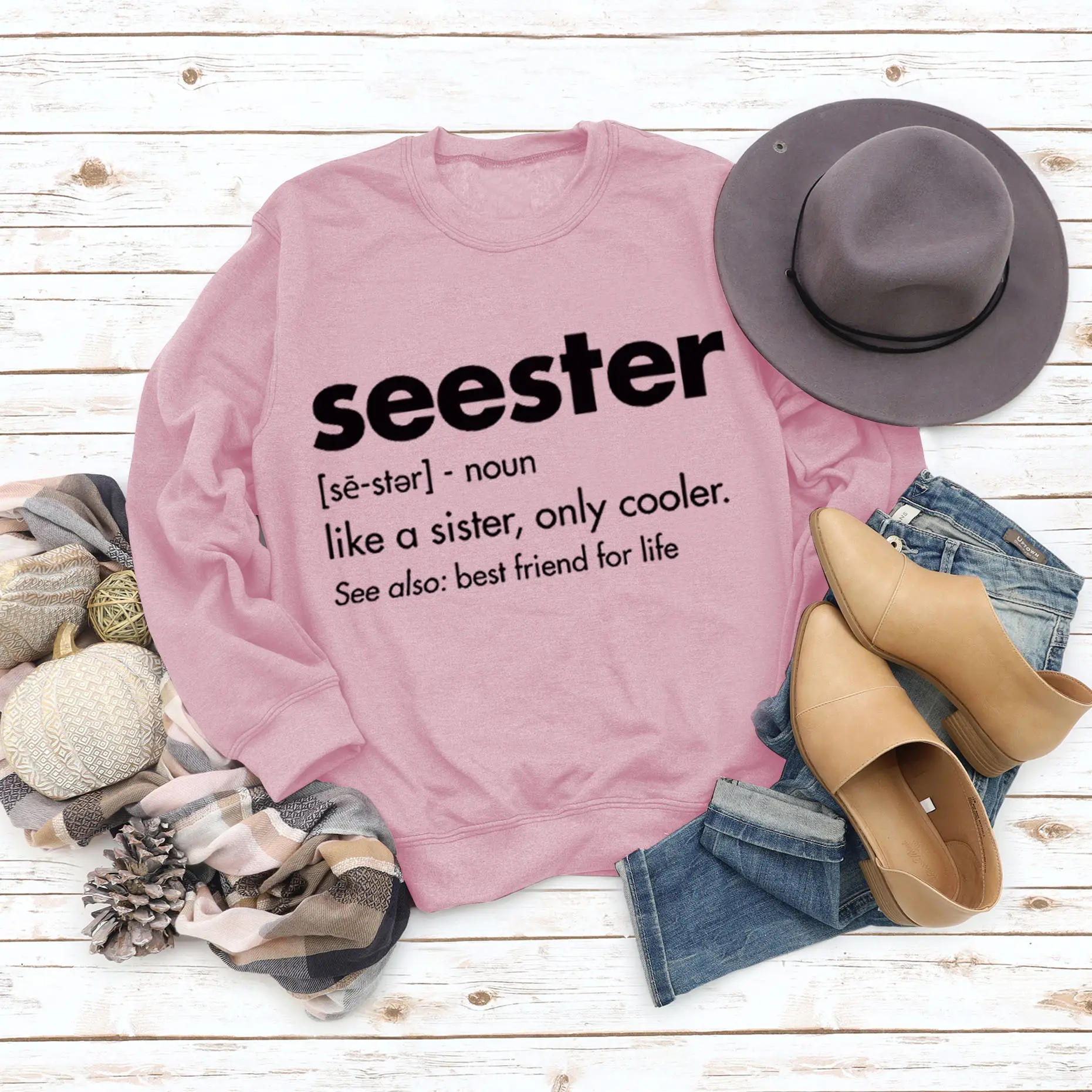 Women's Blue Seester Printed Sweatshirt Long Sleeve - Image 3
