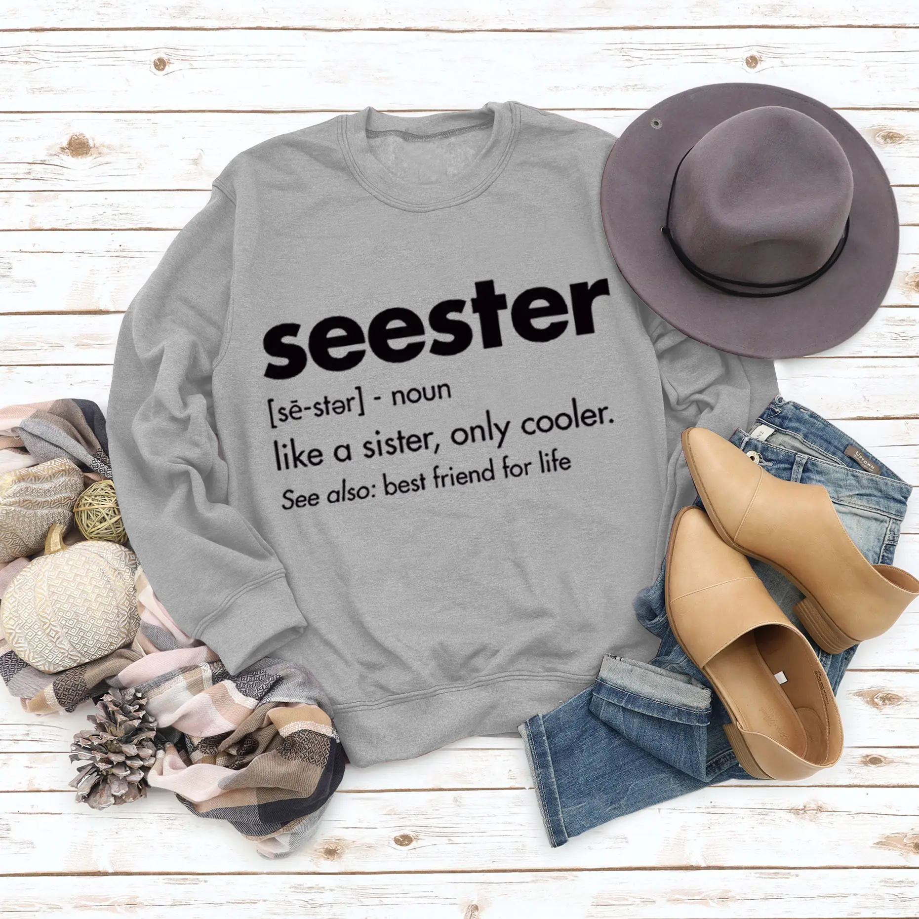 Women's Blue Seester Printed Sweatshirt Long Sleeve - Image 5