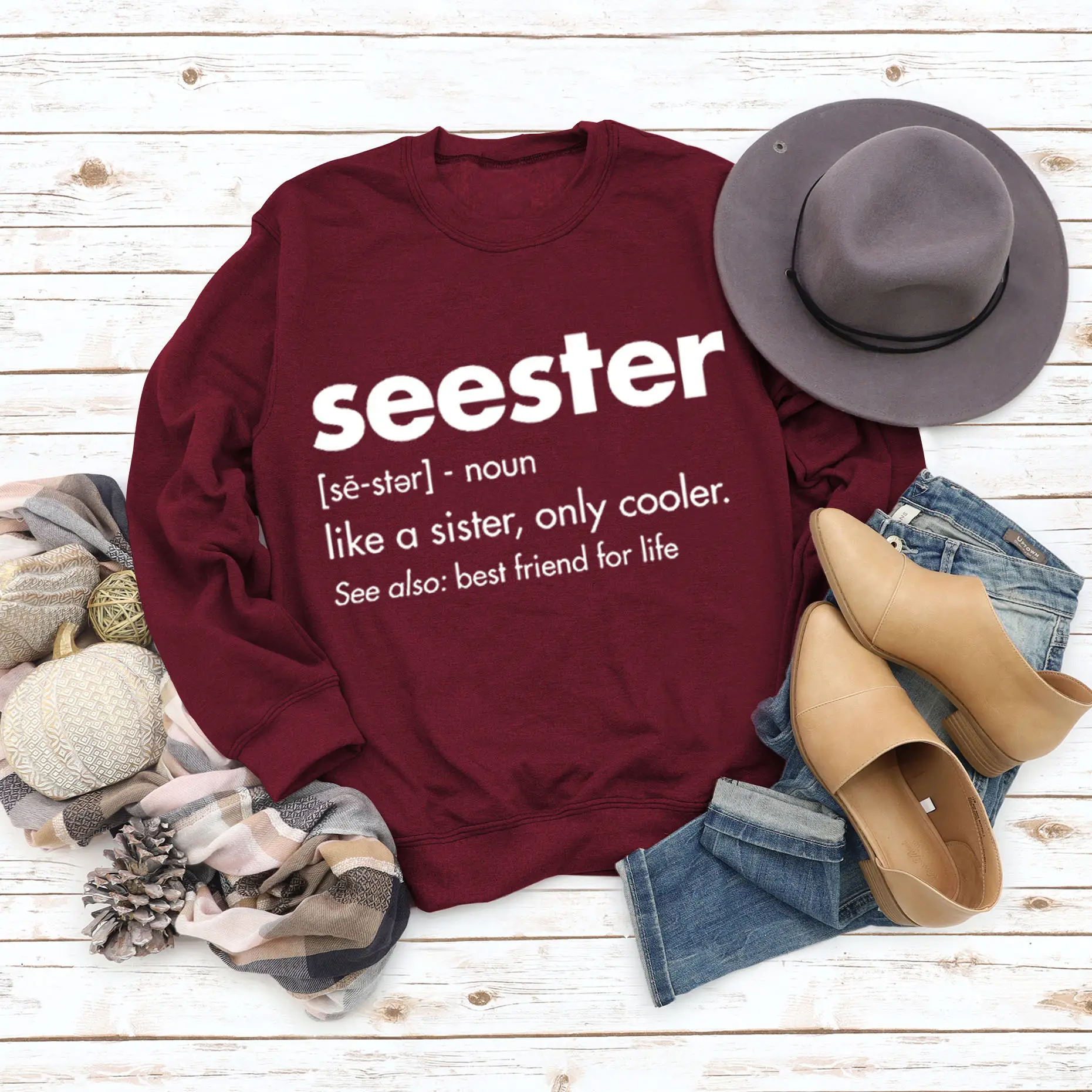 Women's Blue Seester Printed Sweatshirt Long Sleeve - Image 6