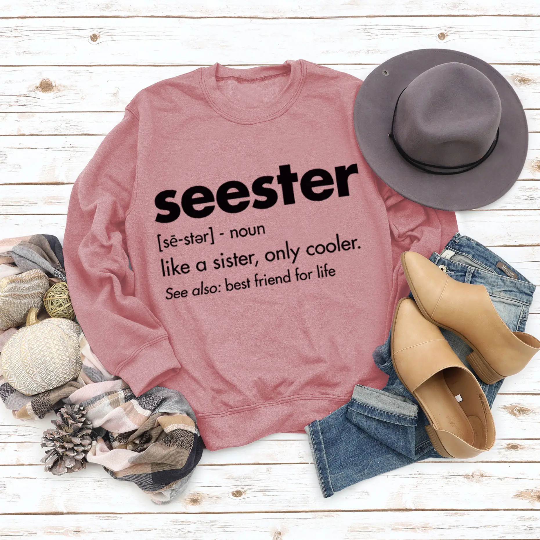 Women's Blue Seester Printed Sweatshirt Long Sleeve - Image 8