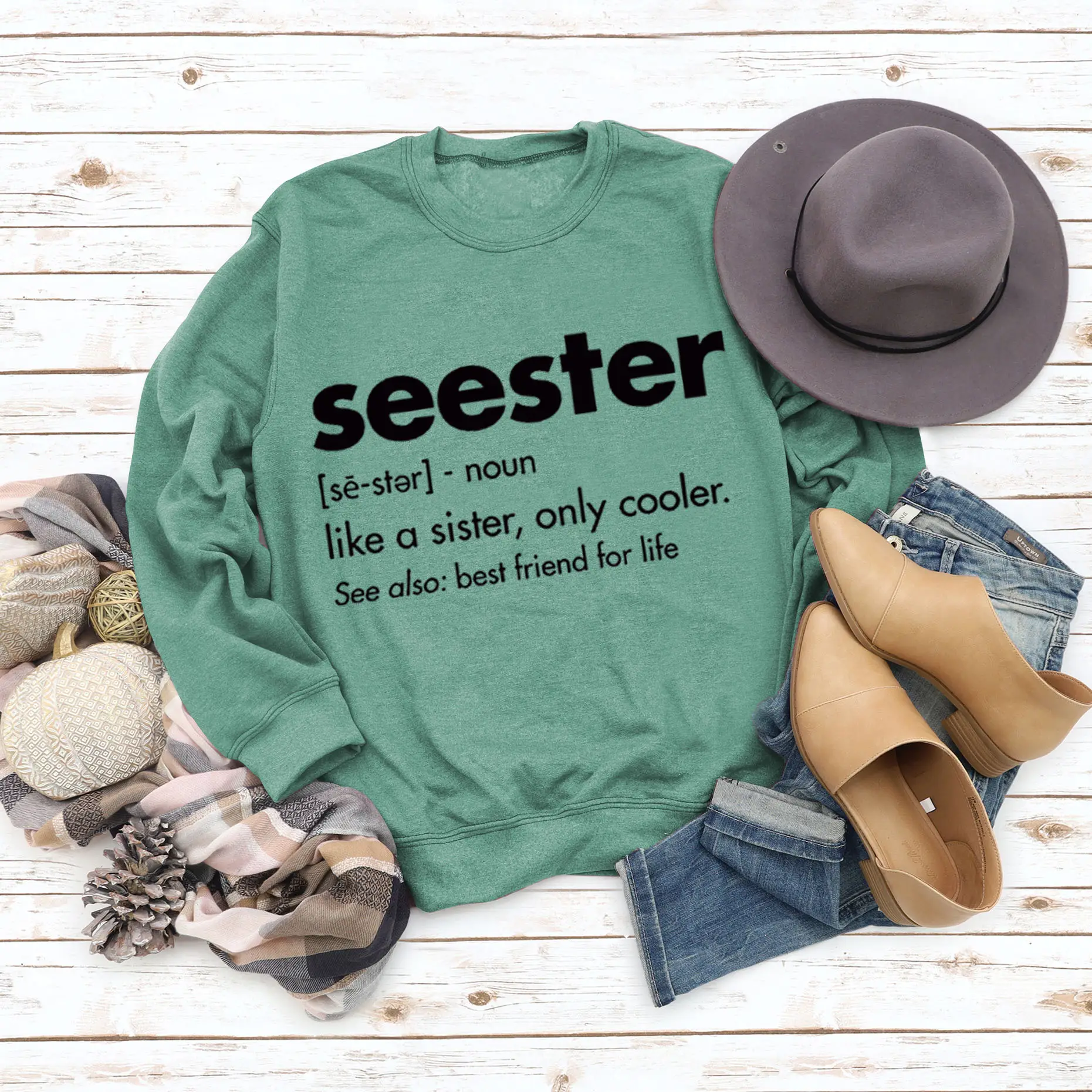Women's Blue Seester Printed Sweatshirt Long Sleeve - Image 9