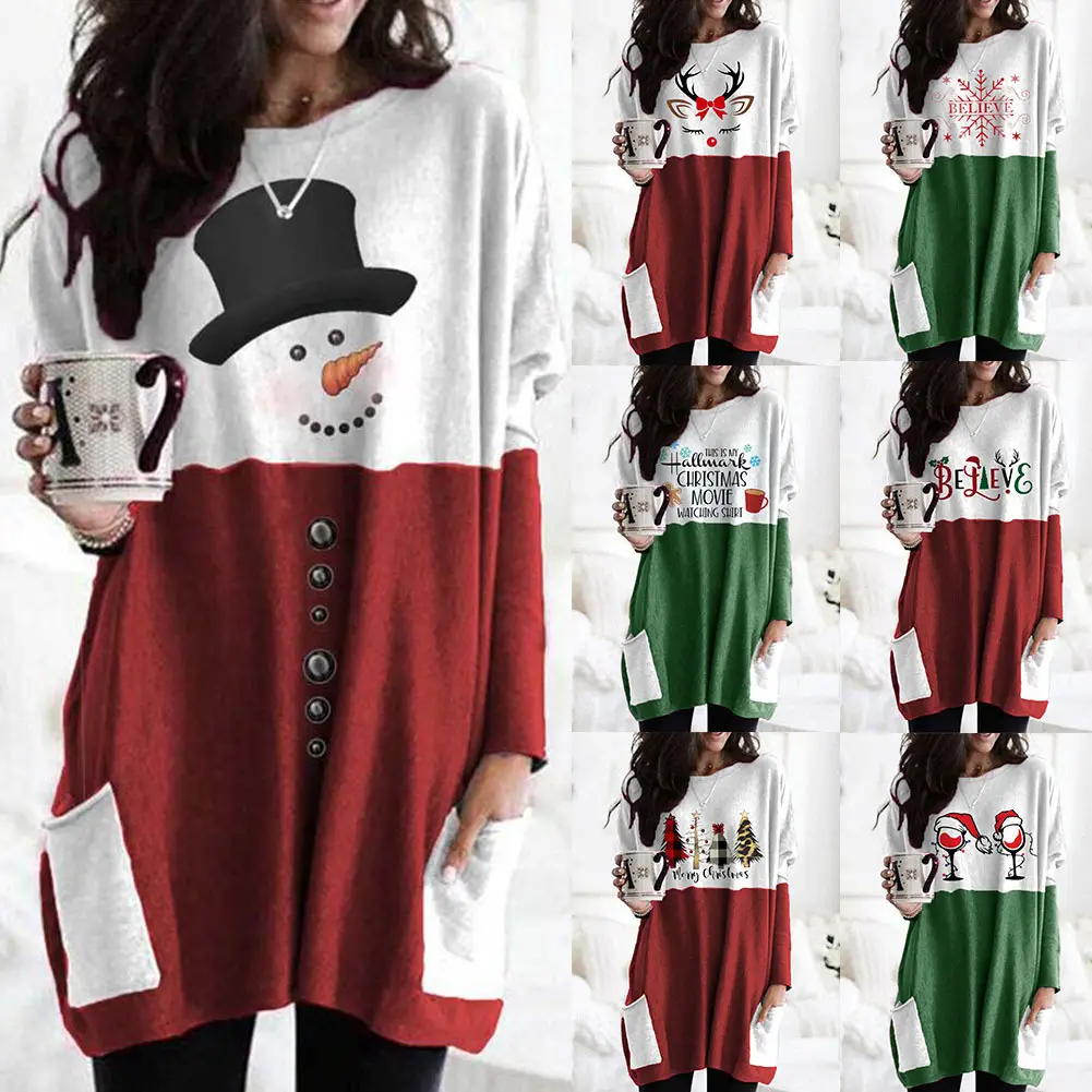 Merry Christmas Printed Long Sleeve T-Shirt Green White - Image 25