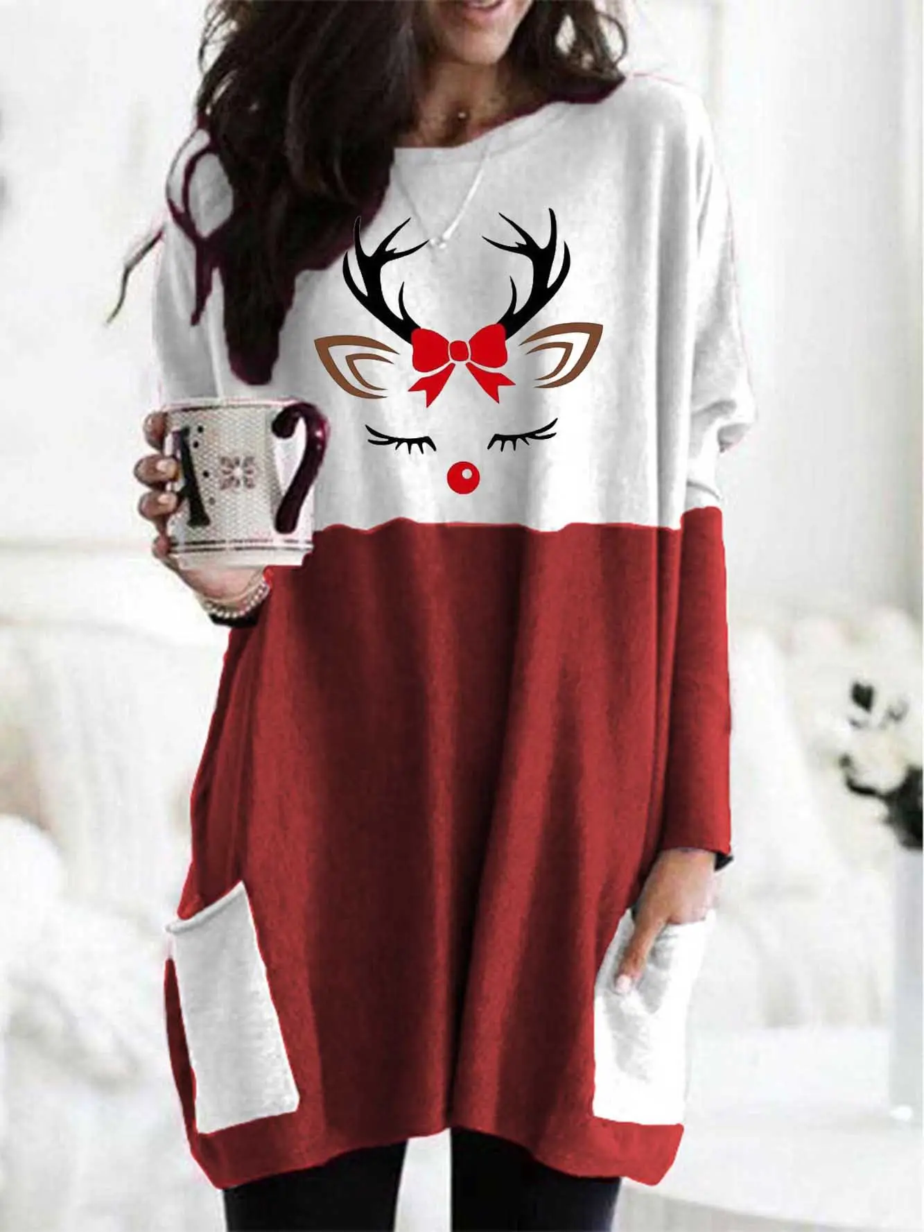 Merry Christmas Printed Long Sleeve T-Shirt Green White - Image 10