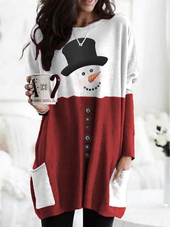 Merry Christmas Printed Long Sleeve T-Shirt Green White - Image 12