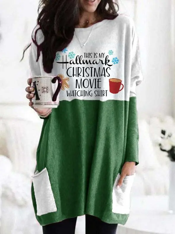 Merry Christmas Printed Long Sleeve T-Shirt Green White - Image 15