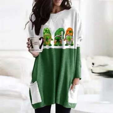 Merry Christmas Printed Long Sleeve T-Shirt Green White - Image 19