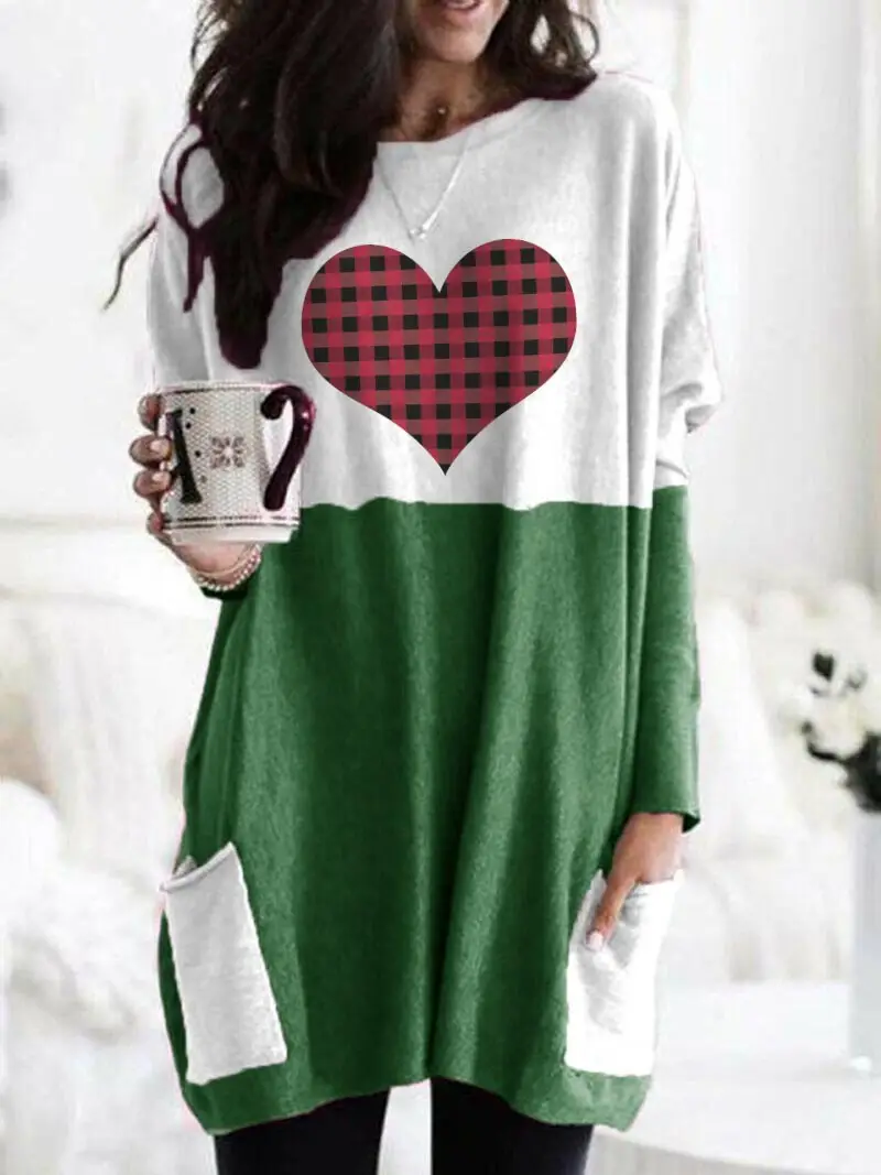 Merry Christmas Printed Long Sleeve T-Shirt Green White - Image 2