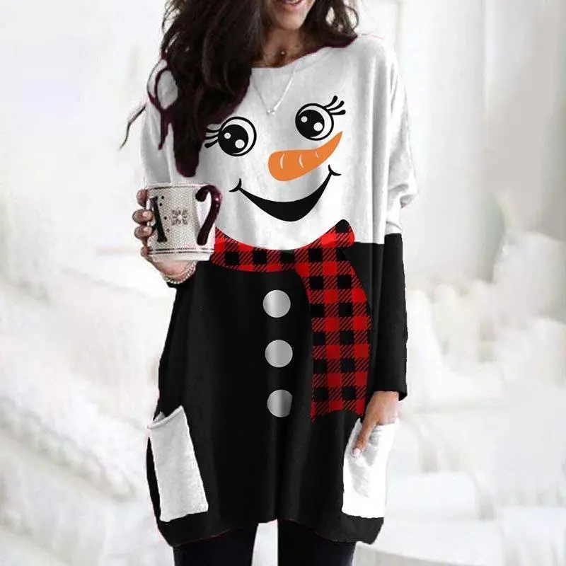 Merry Christmas Printed Long Sleeve T-Shirt Green White - Image 24