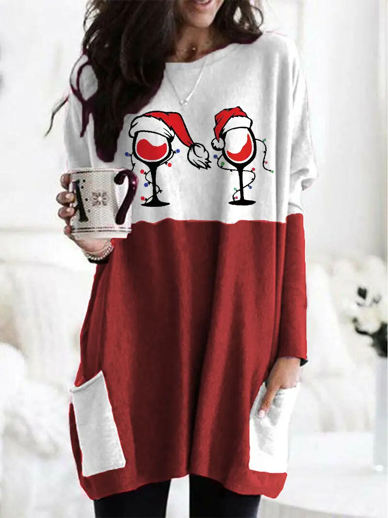 Merry Christmas Printed Long Sleeve T-Shirt Green White - Image 8