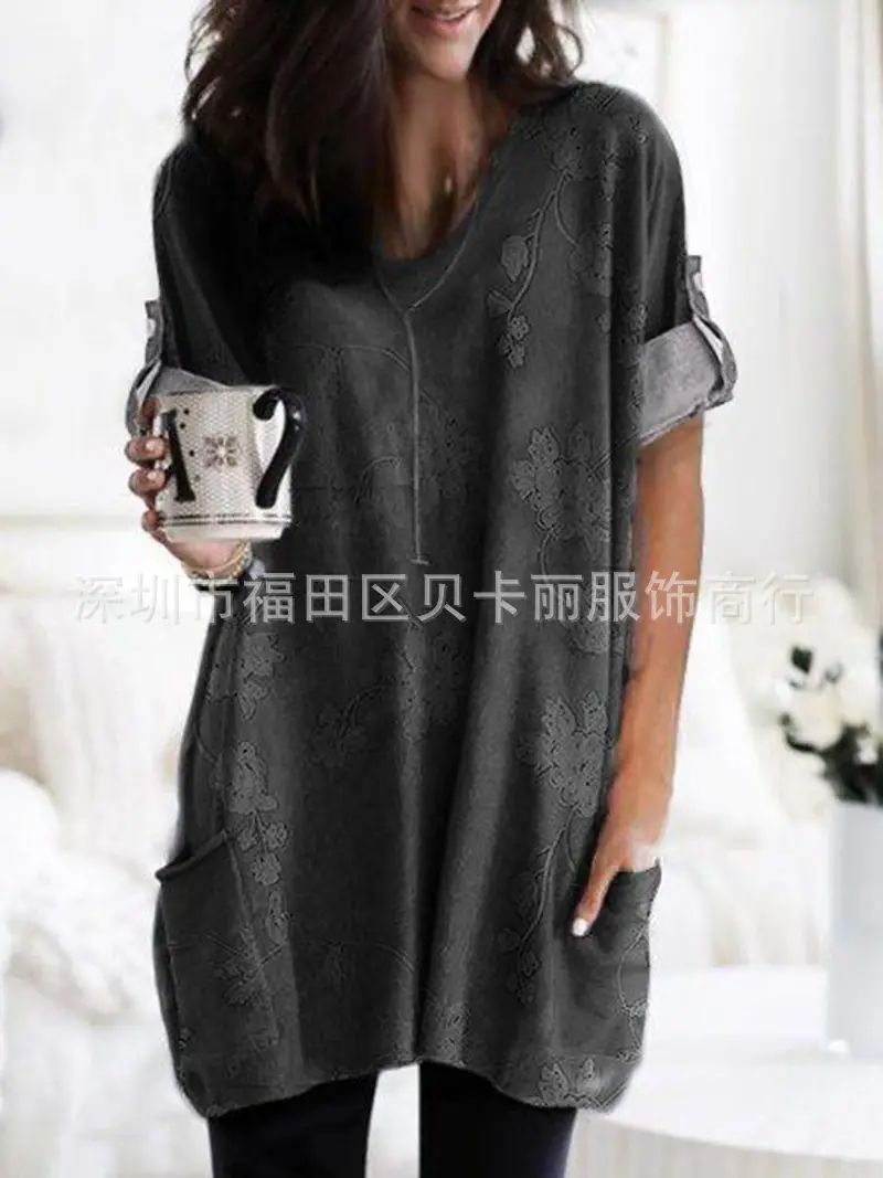 Women Blue Long Sleeve T-Shirt Top with Pocket Design