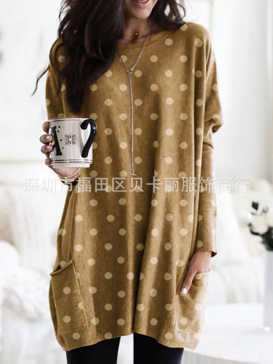 Women Blue Long Sleeve T-Shirt Top with Pocket Design