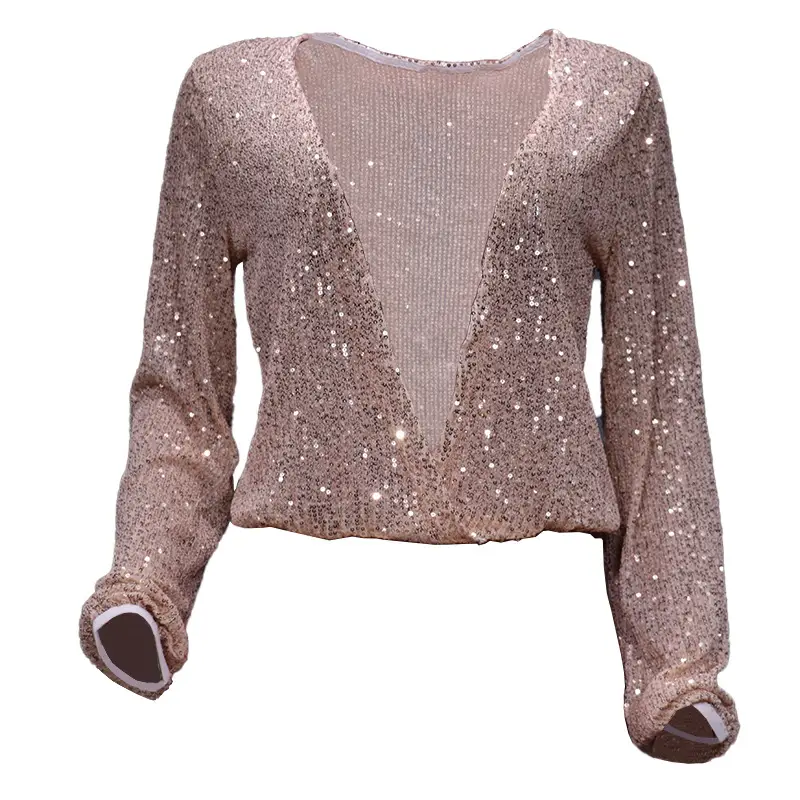 Women Beaded Sexy Lantern Long Sleeve Top