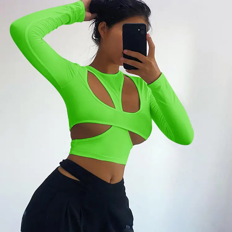 Green Long Sleeve I-Shape Sports Bra Top Set