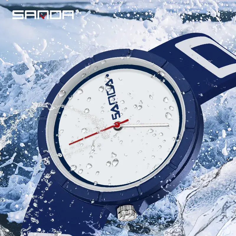 Sanda Silicone Watch White Blue Men Women Teens