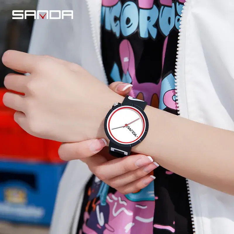 Sanda Silicone Watch White Blue Men Women Teens