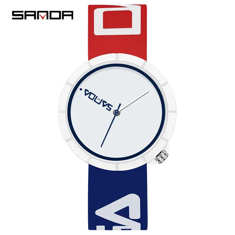 Sanda Silicone Watch White Blue Men Women Teens