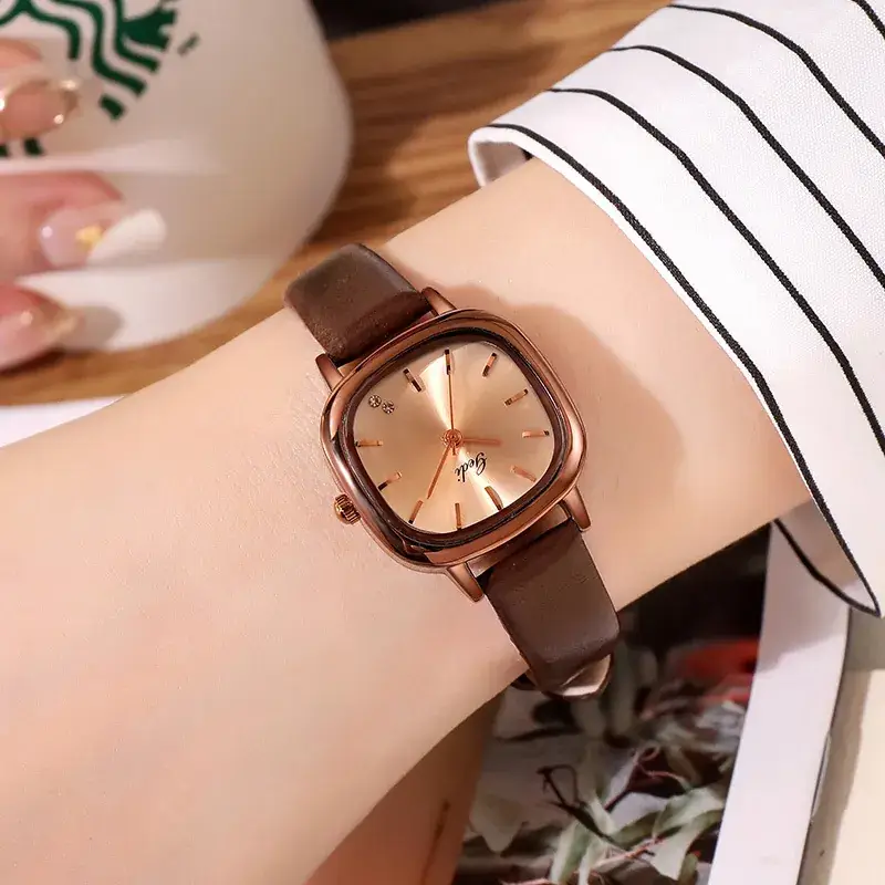 Women's Brown Leather Belt Watch with Small Dial - Image 6