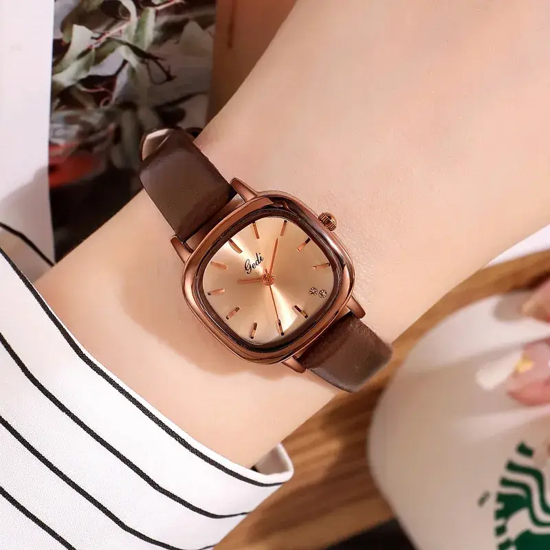 Women's Brown Leather Belt Watch with Small Dial - Image 4