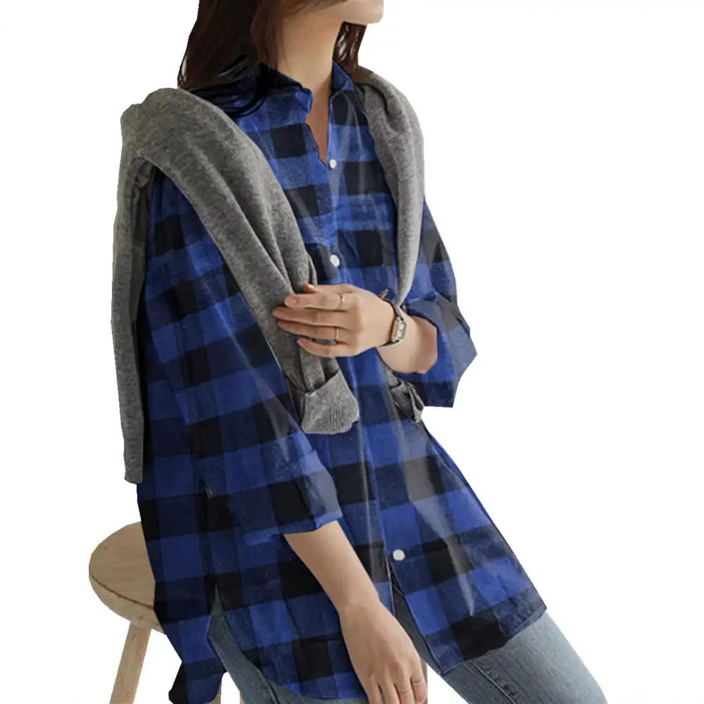 2025 Women's Plaid Long Sleeve Shirt Mid Length - Image 6