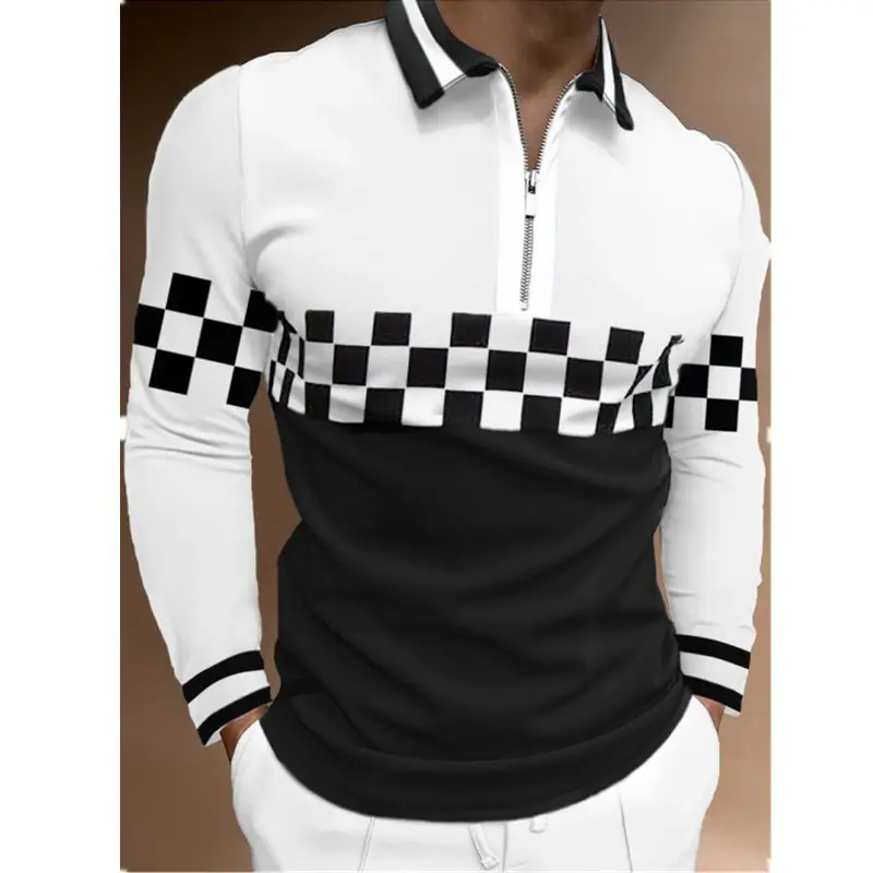Men's Black Checkered Polo Shirt Large - Image 7