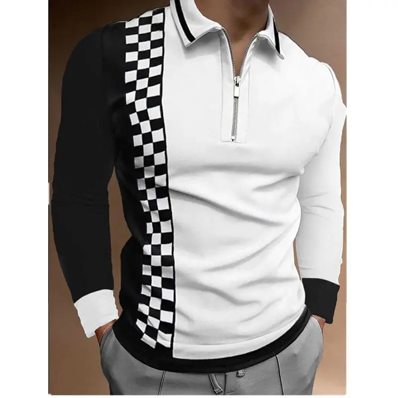 Men's Black Checkered Polo Shirt Large - Image 6
