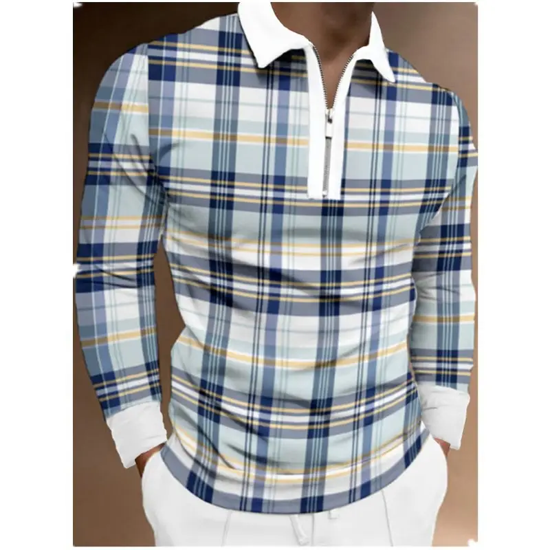 Men's Black Checkered Polo Shirt Large - Image 2