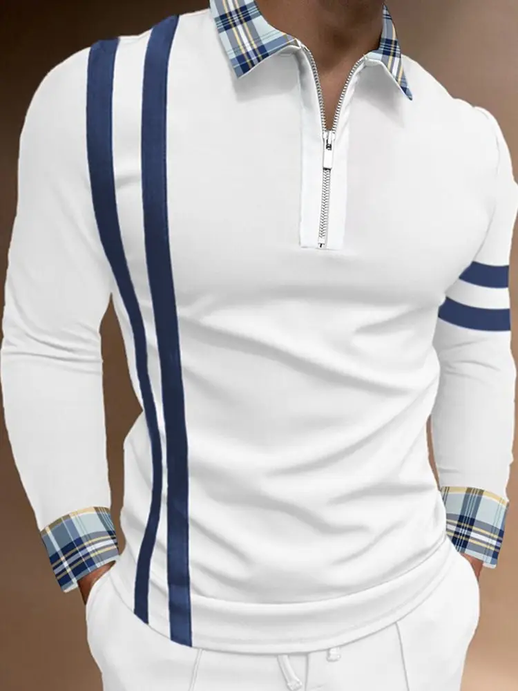 Men's Black Checkered Polo Shirt Large - Image 14