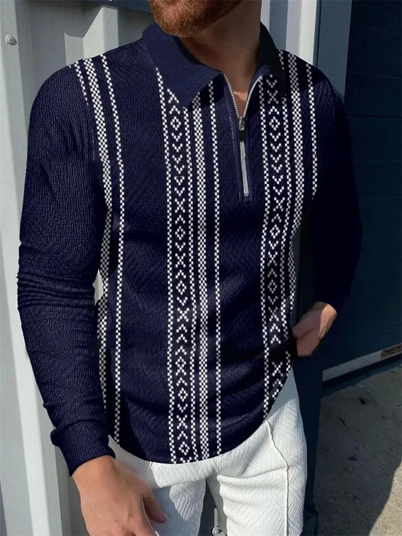 Men's Black Checkered Polo Shirt Large - Image 19