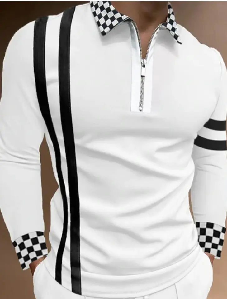 Men's Black Checkered Polo Shirt Large - Image 20